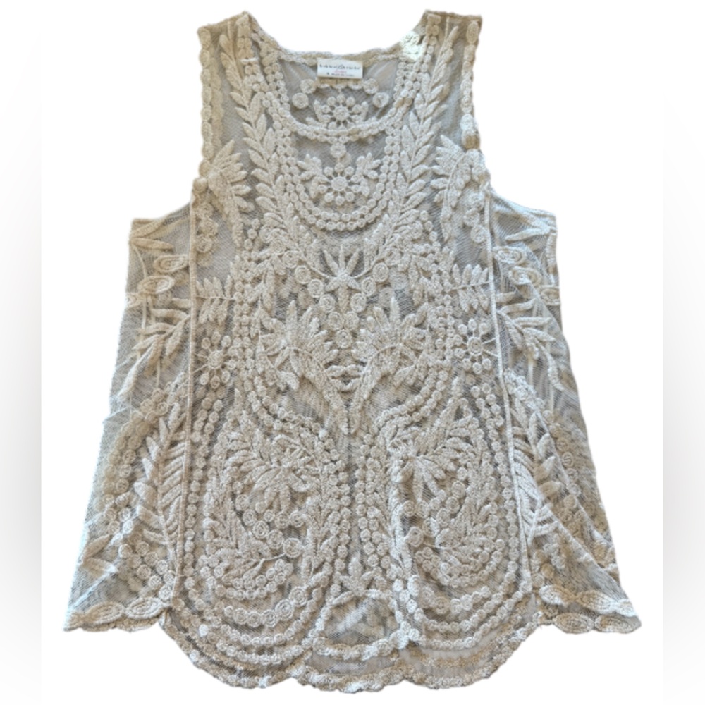 Bobbie Brooks Cream Lace Detail Tank Top S